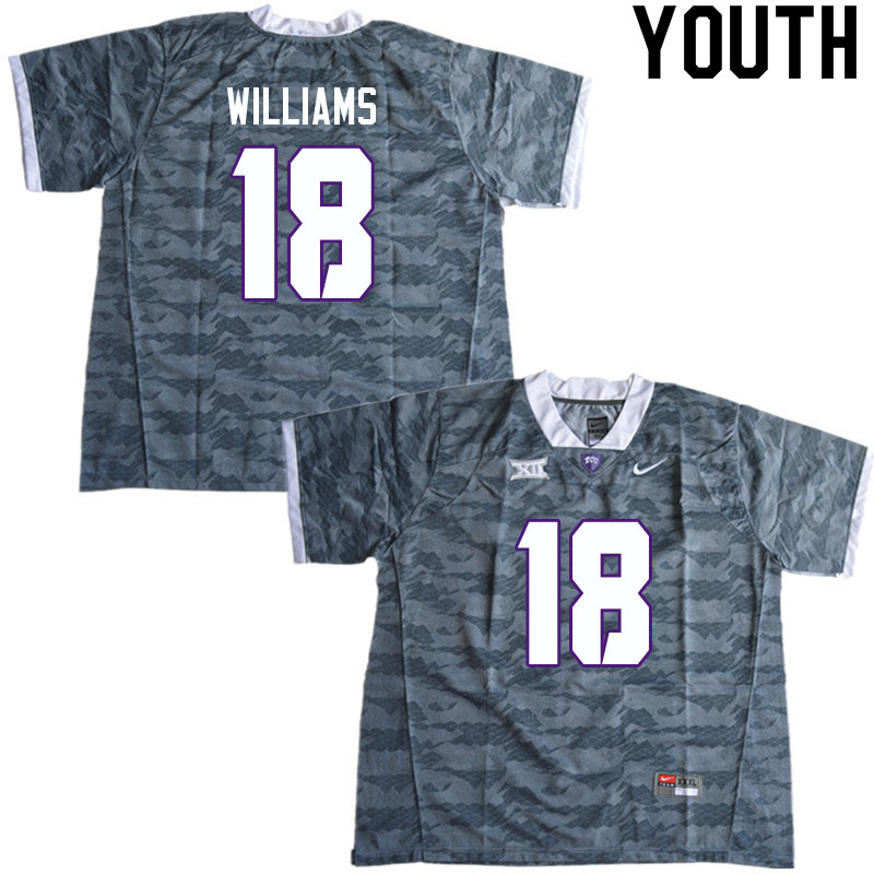 Youth #18 Savion Williams TCU Horned Frogs College Football Jerseys Sale-Gray - Click Image to Close